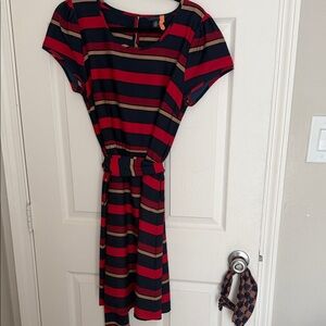 Tommy Hilfiger Navy and Red Striped Midi Dress